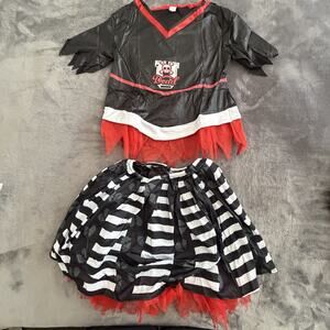 Girls Halloween Dead Cheerleader Costume Complete Outfit Black Red White Elastic